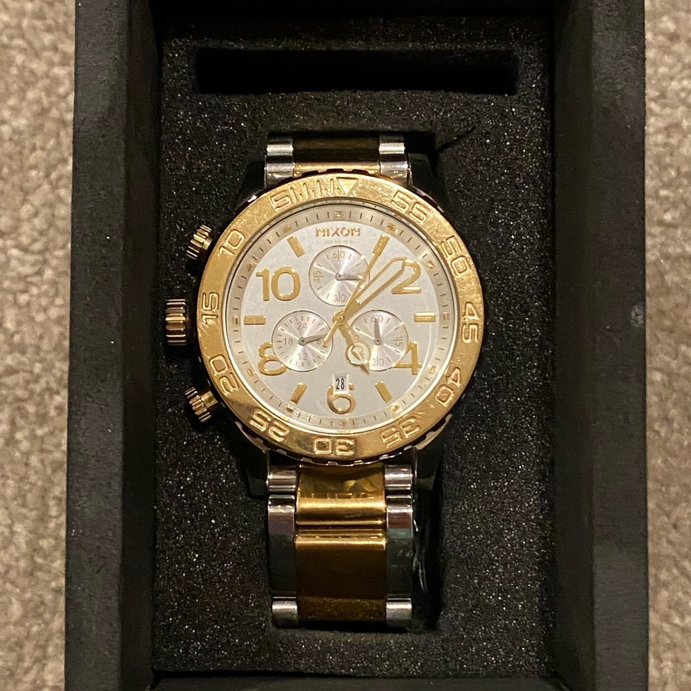 Nixon Gold and Silver Chronograph Watch